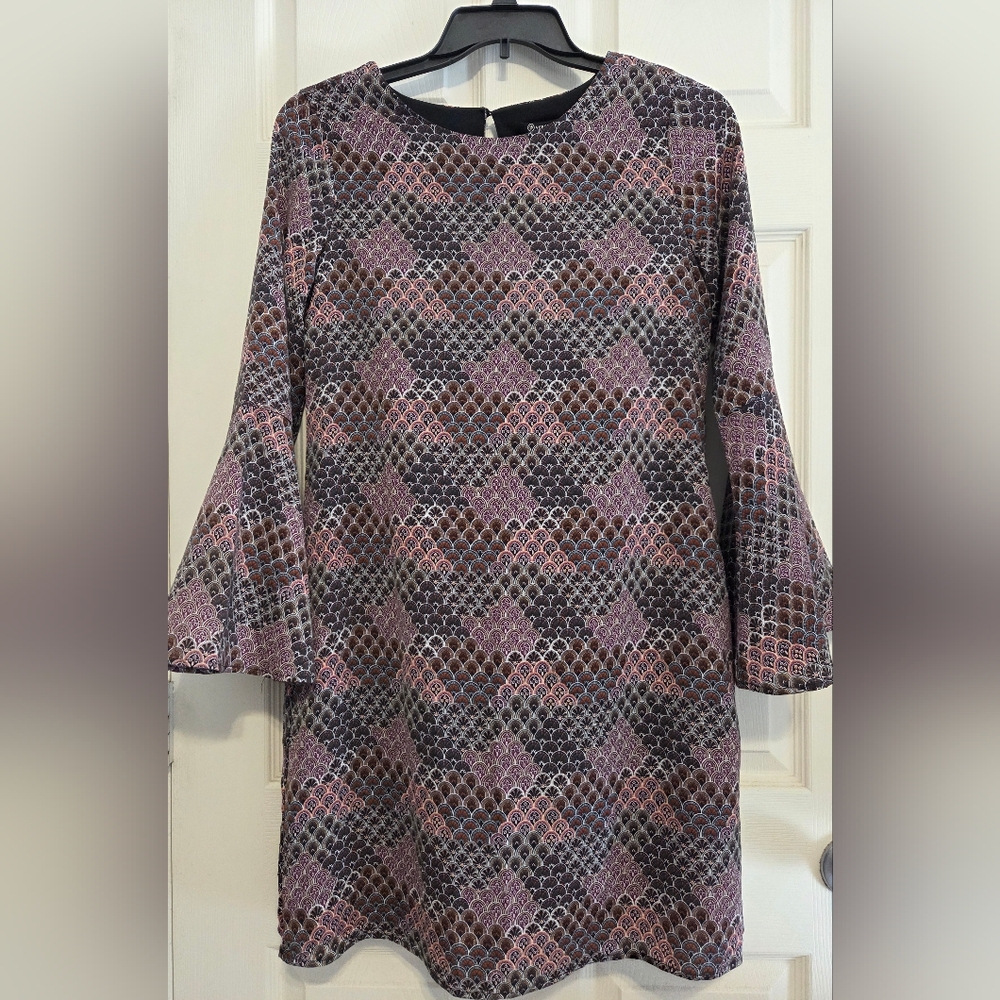 Versona Bohemian / Abstract Floral, Flute 3/4 Sleeve Midi Dress . Size S